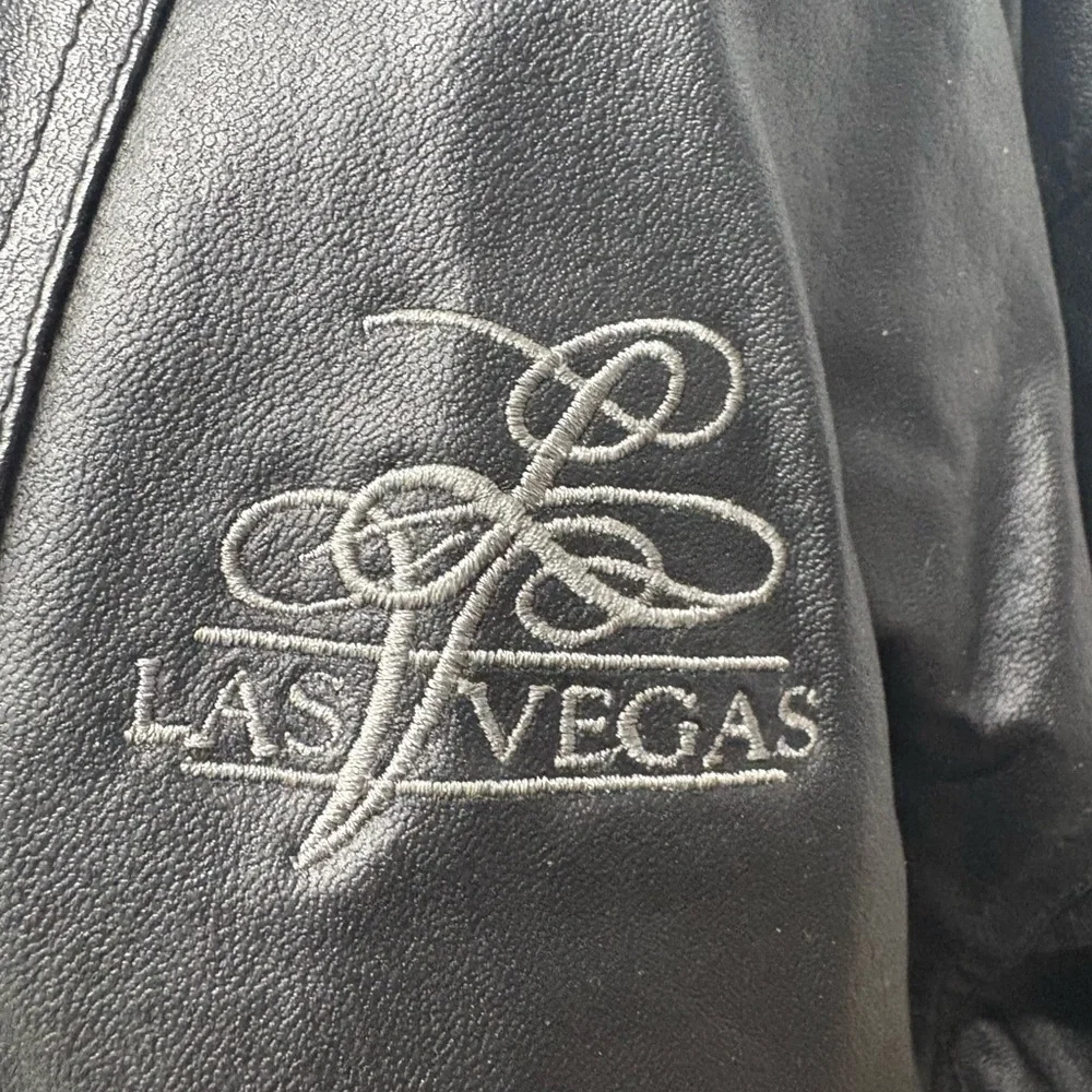 Vintage E.G. Collection Men's Black Leather Jacket with Las Vegas Logo